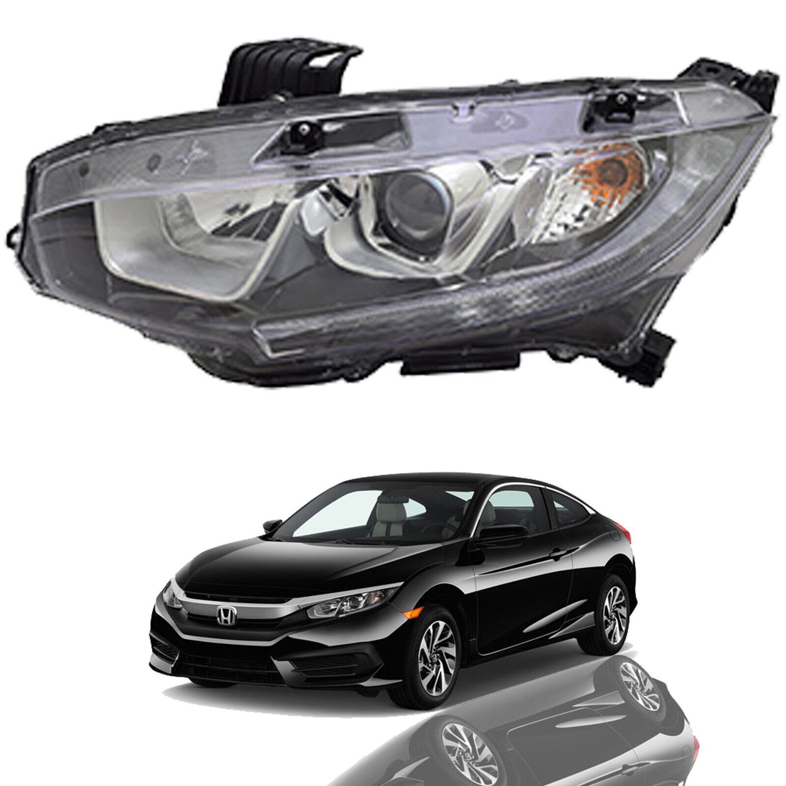 For 2016 2021 Honda Civic Headlight Halogen LED ABS Plastic Left Driver Side LH