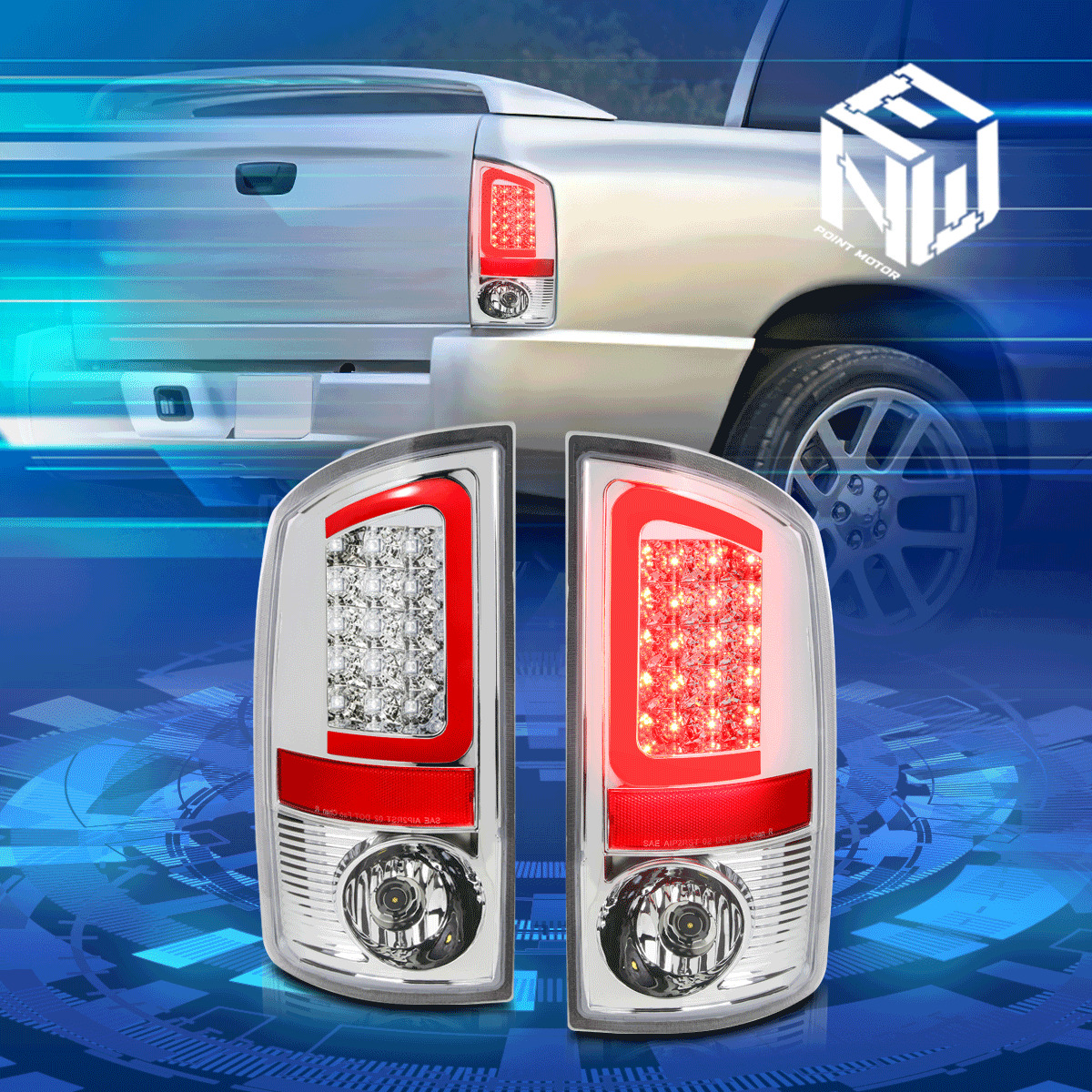 For 02-06 Dodge Ram Red 3D LED Chrome Clear Rear Tail Brake Lights Replacement