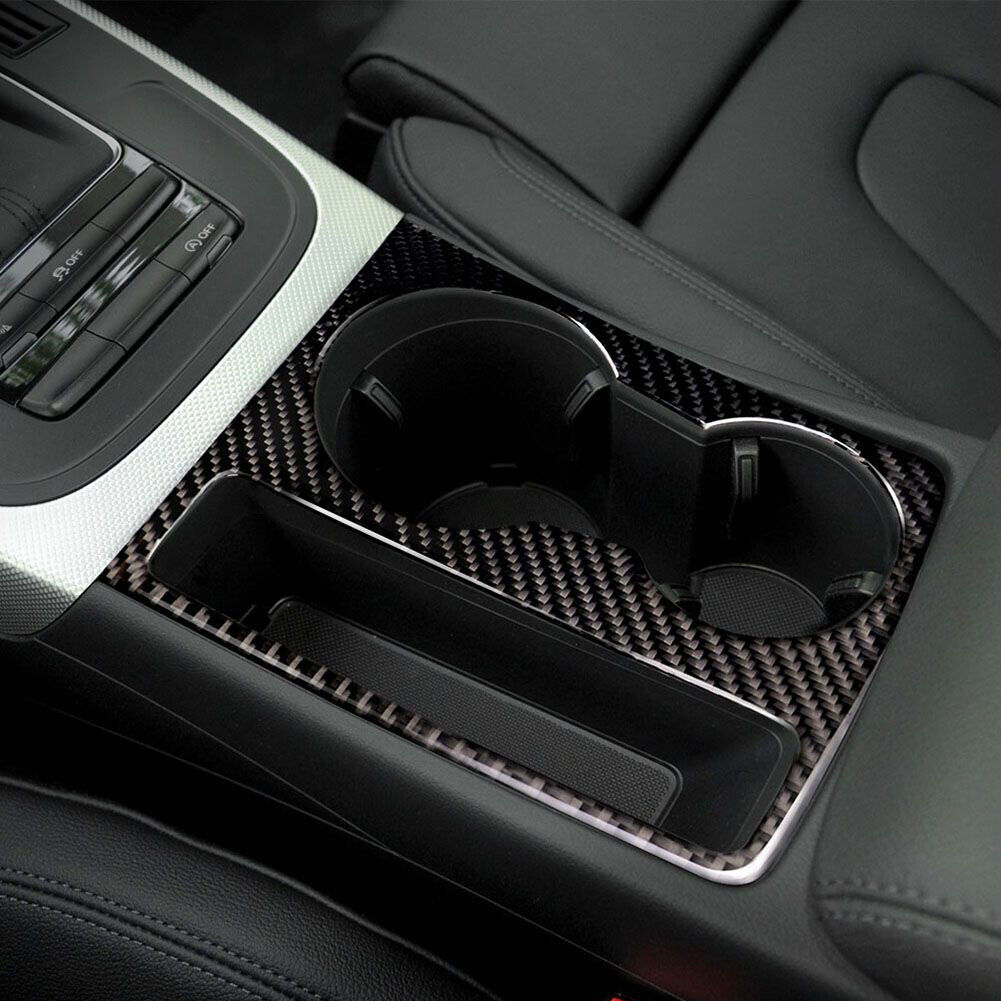 For 2009-15 Audi A4 B8 Carbon Fiber Cup Holder Panel Frame Interior Trim Cover