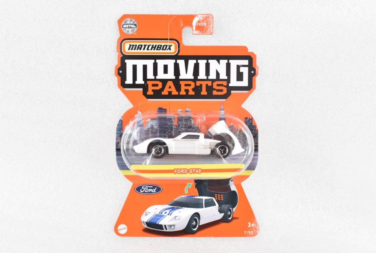 2022 Matchbox Moving Parts #7 Ford GT40 WHITE | BLUE RACING STRIPE \