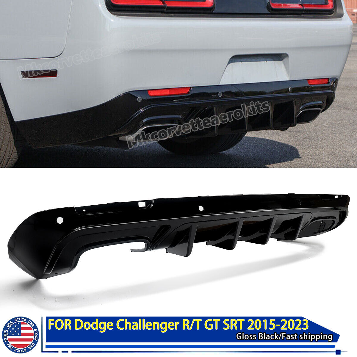 Rear Diffuser Lip Spoiler For 15-Up Dodge Challenger SRT R/T Painted Rock Style