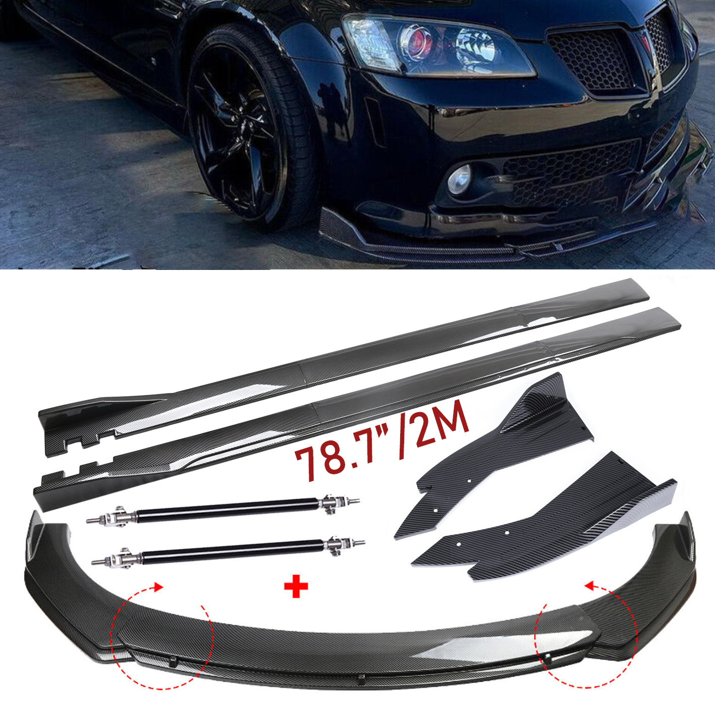For Pontiac G8 GT GTO Carbon Fiber Front Bumper Lip Rear Splitter Spoiler Side