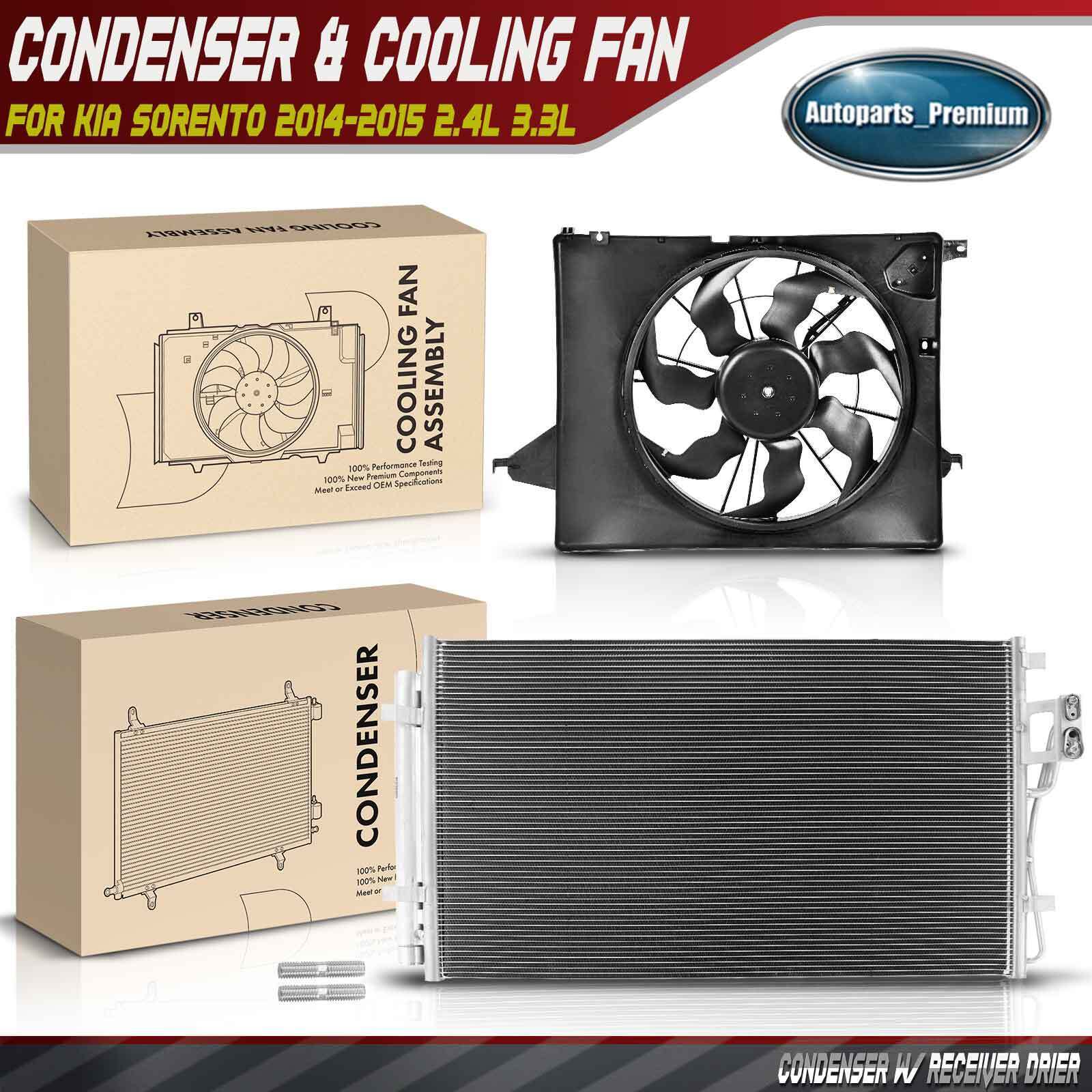 AC A/C Condenser & Cooling Fan Assembly Kit for Kia Sorento 2014-2015 2.4L 3.3L
