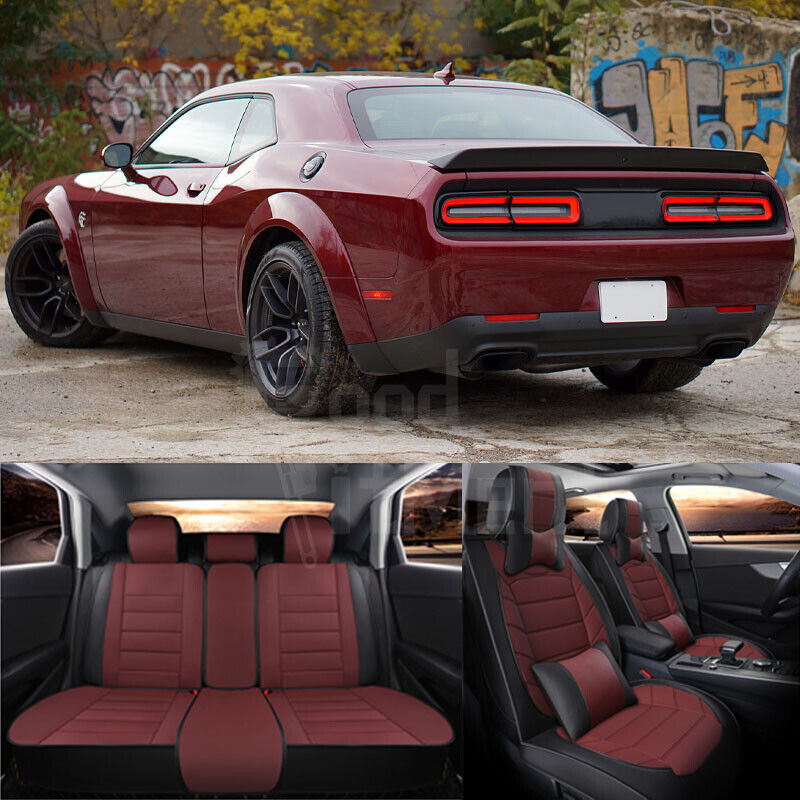 For Dodge Challenger Charger RT SXT Seat Covers Full Set Leather Front+Rear Red
