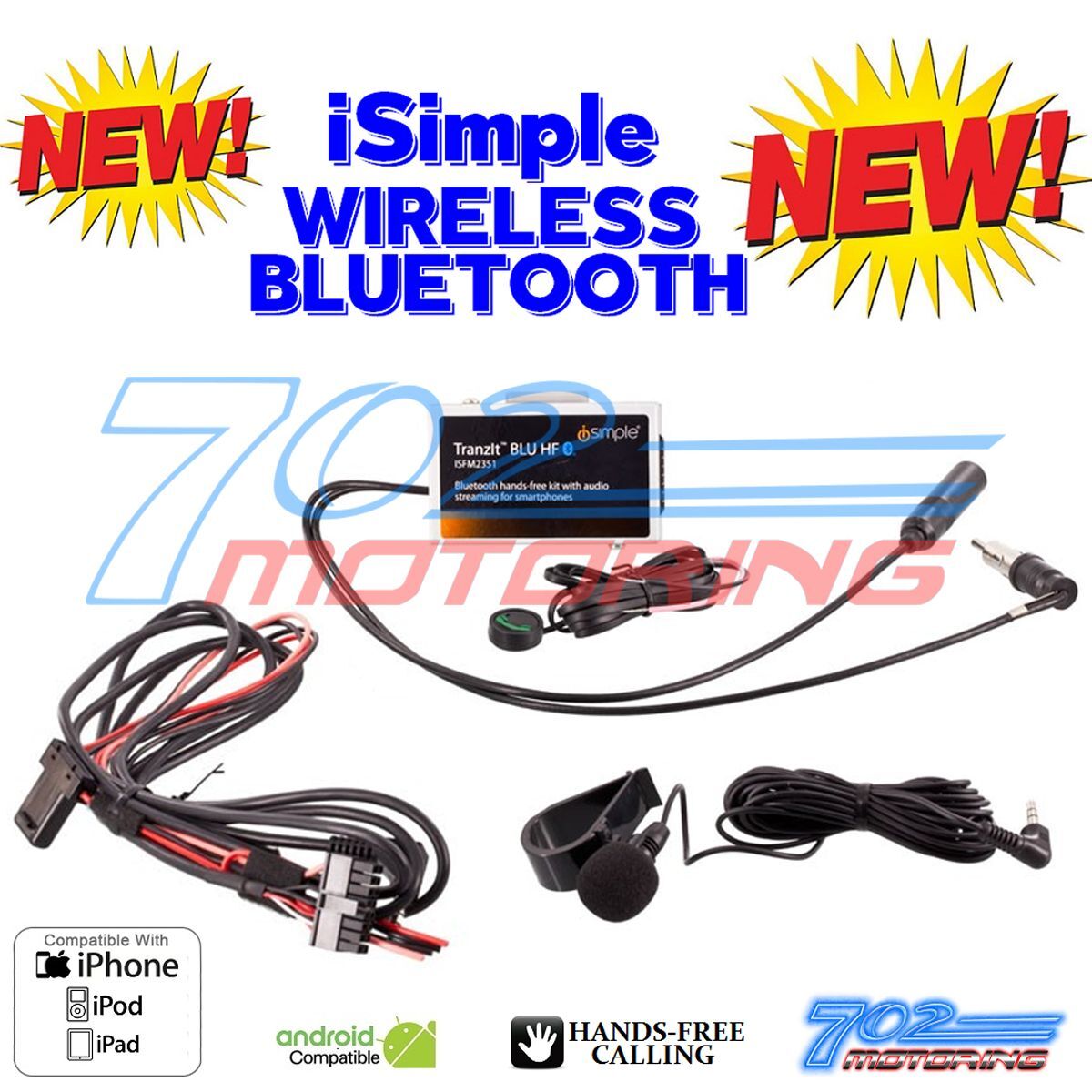 iSIMPLE ISFM2351 TRANZIT BLU HF MUSIC STREAMING HANDS FREE KIT WORKS ON ANY CAR