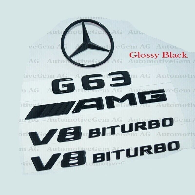 G63 AMG V8 BITURBO Rear Star Emblem Black Badge Combo Set for M W463 W464