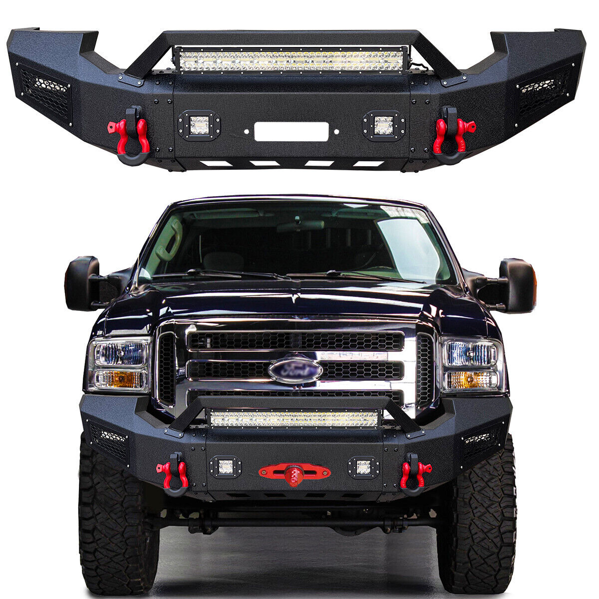 Vijay For 2005-2007 Ford F250 F350 Front Bumper Steel with Winch Plate & Lights