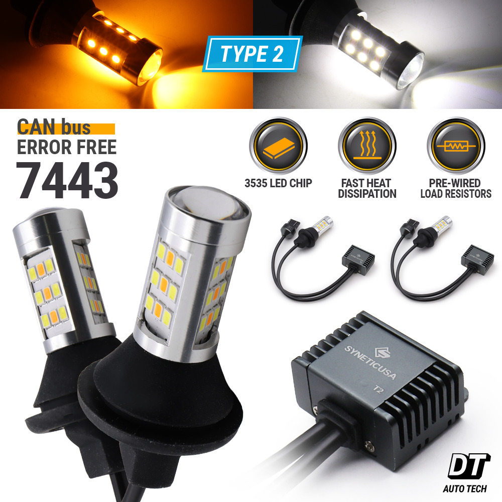 Error Free  White/Amber 7443 LED DRL Switchback Turn Signal Parking Light Bulbs