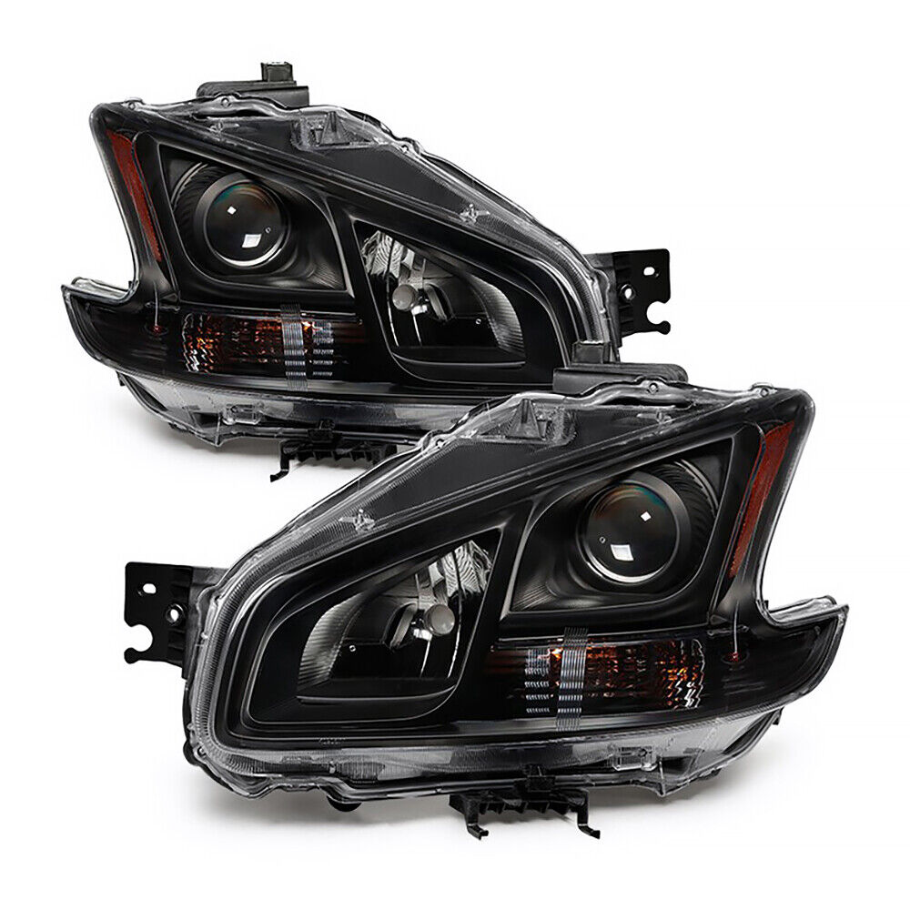 For 09-13 Nissan Maxima Black Crystal Clear Projector Headlight Lamp Left+Right