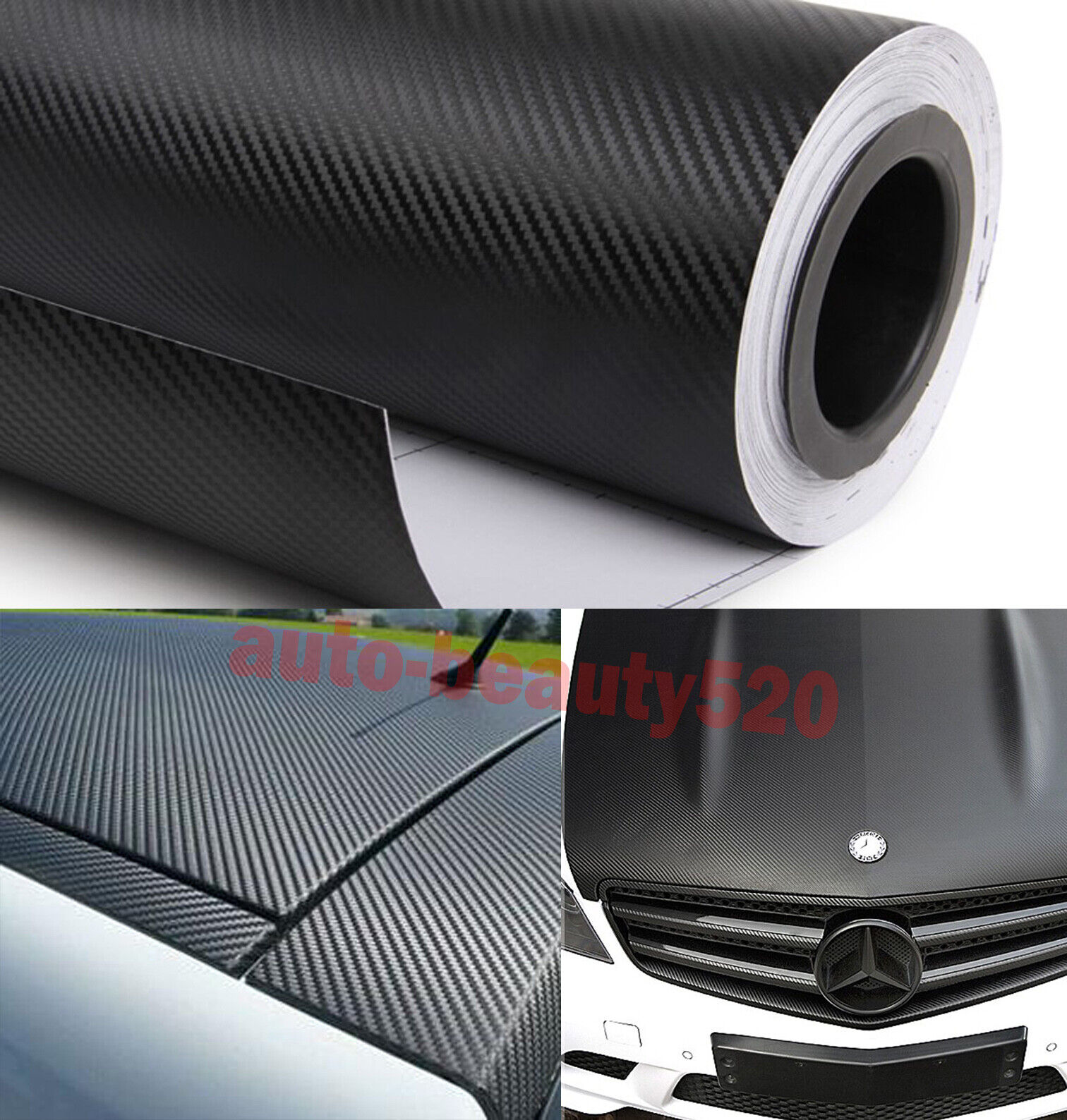 Air Release 3D Black Carbon Fiber Grain Entire Car Wrap Vinyl Strips Sticker AX