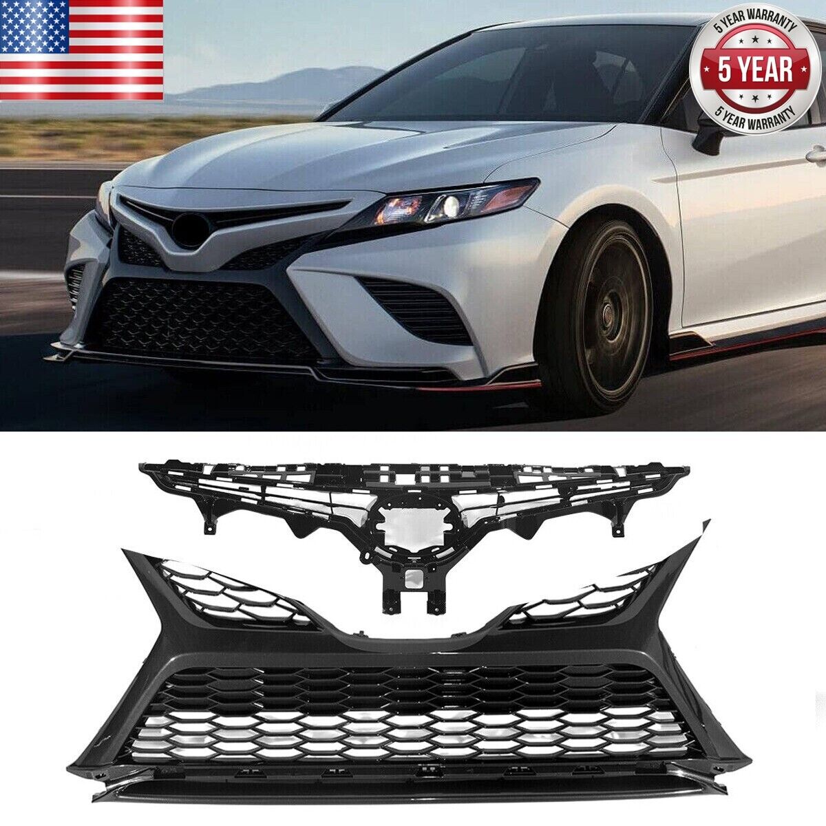 1 Set Glossy Black Front Upper & Lower Grille For Toyota Camry SE XSE 2021 2022 