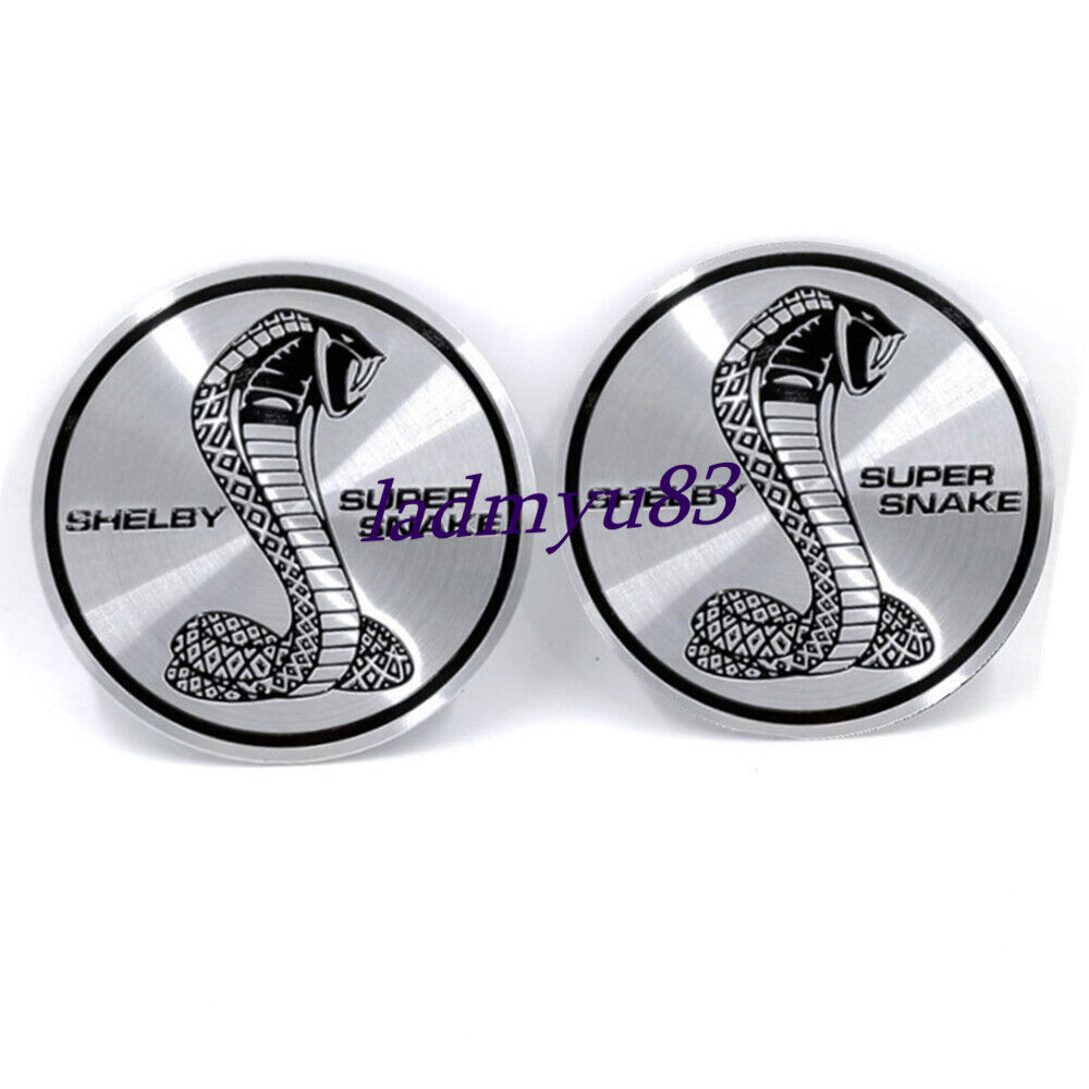2X For Shelby Cobra Snake Silver Round Badge Emblem Sticker Aluminum Sign Decal