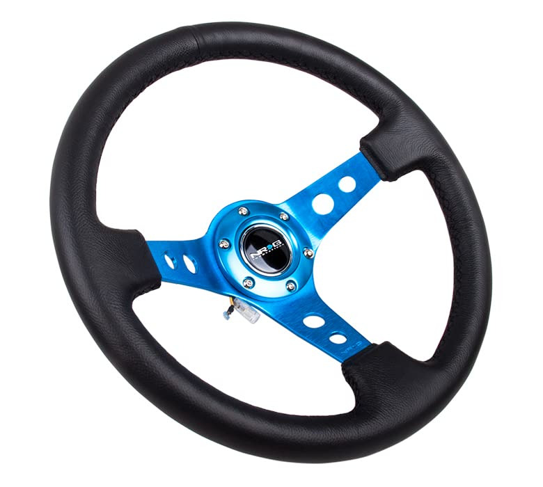 NRG Innovations 350mm Sport Steering Wheel Blue Spokewith Round holes/Black