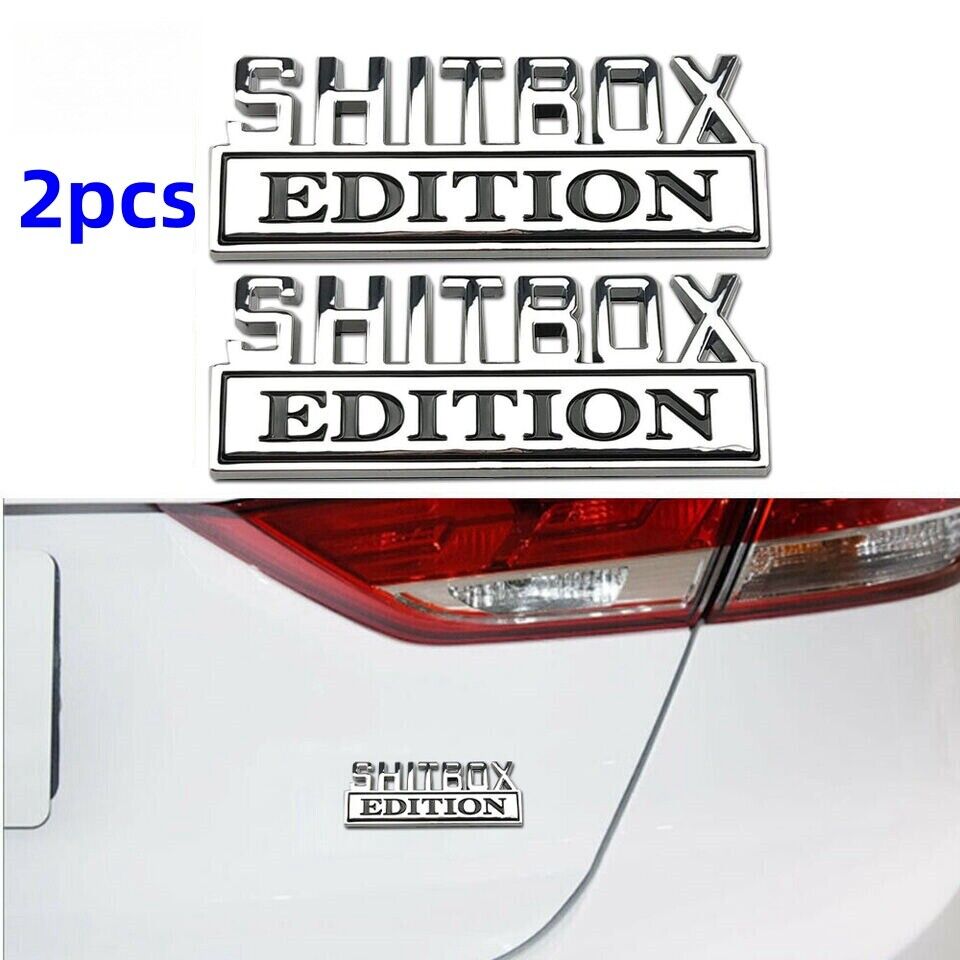 2x 3D SHITBOX EDITION Emblem Decal Badge Stickers for GM GMC Chevy 3.1\