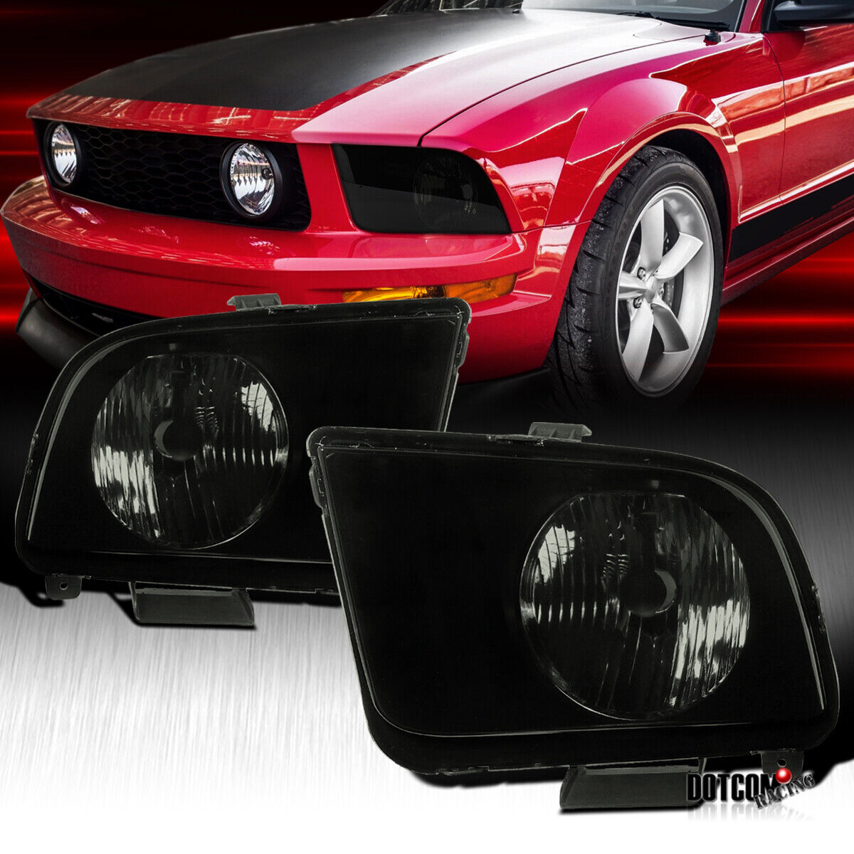 Fit 2005-2009 Ford Mustang GT Black Smoke Headlights Head Lights Lamps Pair