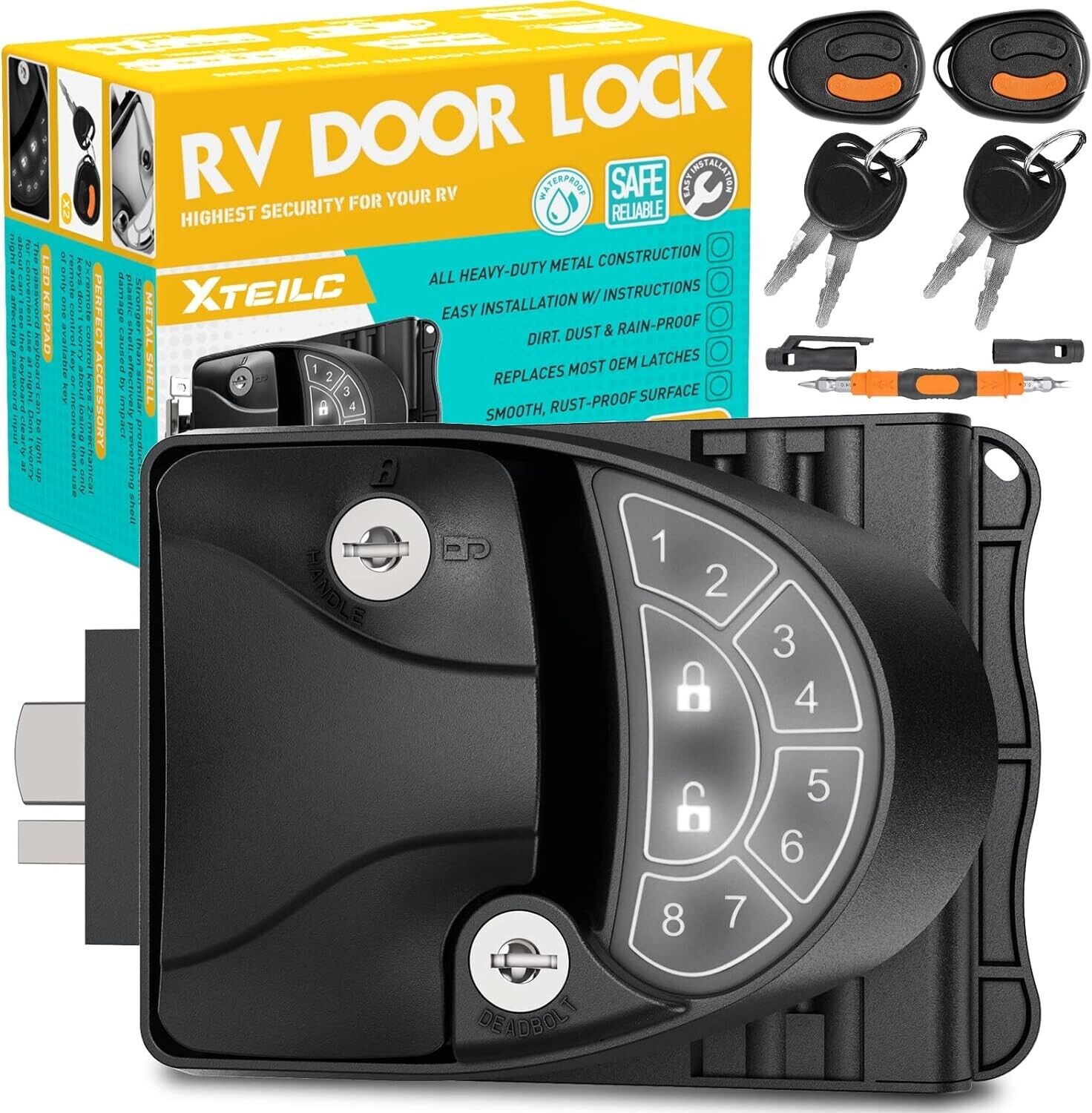 XTEILC RV Keyless Entry Door Lock, RV Lock, Keyless Entry RV Lock, Zinc Alloy RV