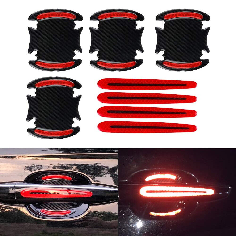 8x Reflective Car Door Handle Protective Film Sticker Warning Decal Strip Safety