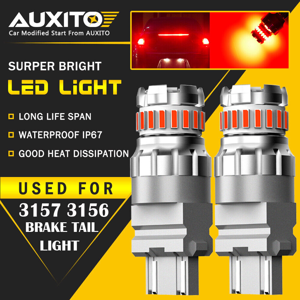 AUXITO 3157 Red LED Strobe Flashing Blinking Brake Tail Light/Parking Bulbs 2F3