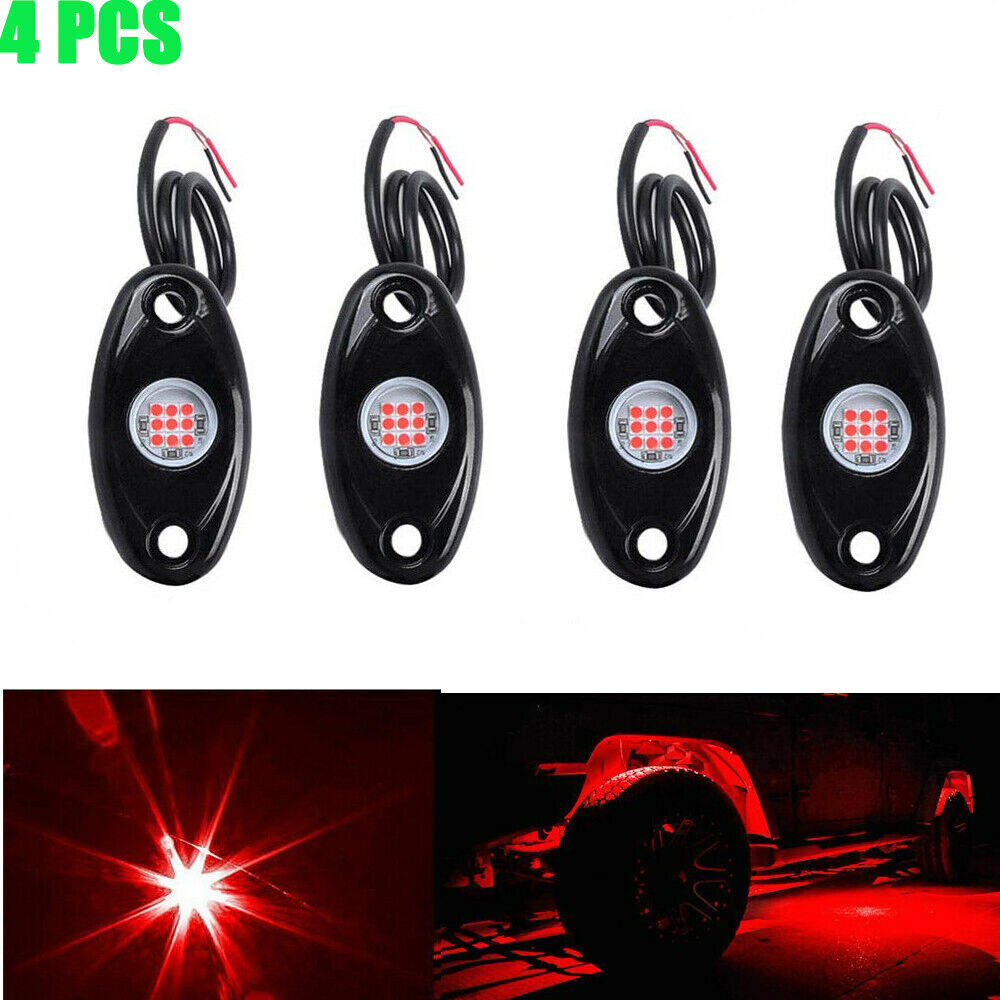 Red 4 Pods LED Rock Lights For JEEP Offroad Car Truck ATV Boat Underbody Light