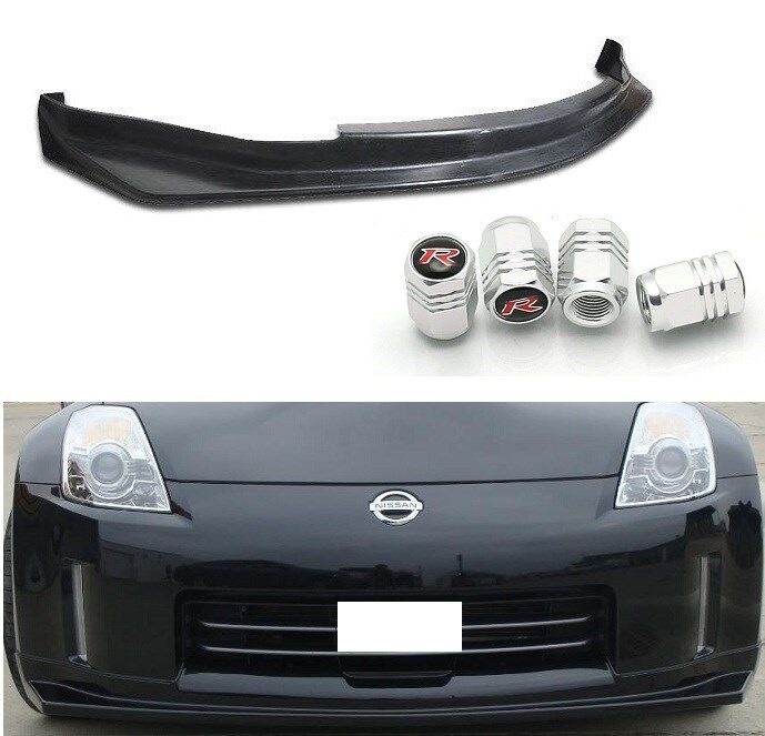 FIT FOR 06-09 350Z N-S PU BLACK ADD-ON FRONT BUMPER LIP SPOILER CHIN + TIRE CAPS