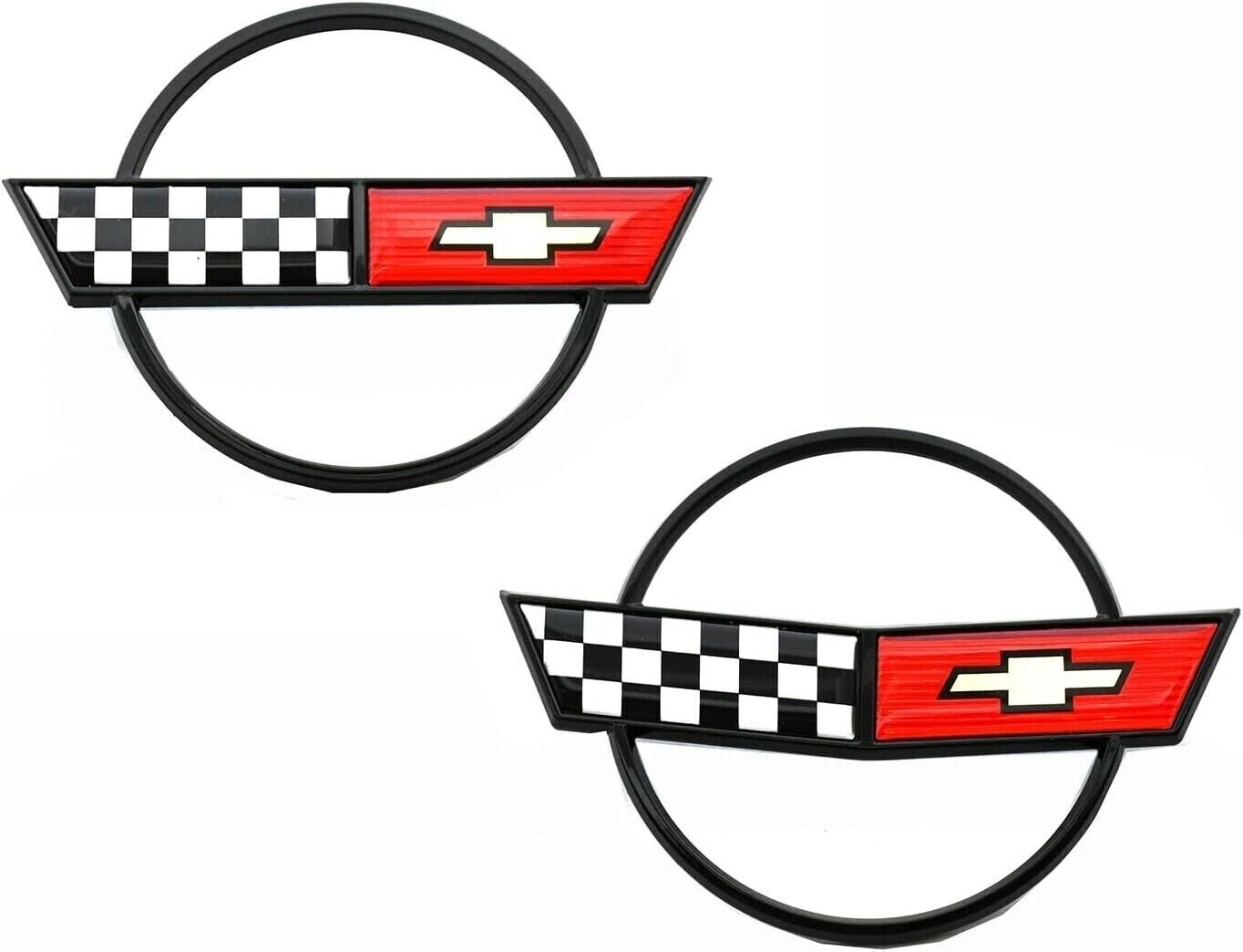 2pcs Black for 84-96 C4 Corvette Front Nose Badge + Rear Cross Flag Emblem