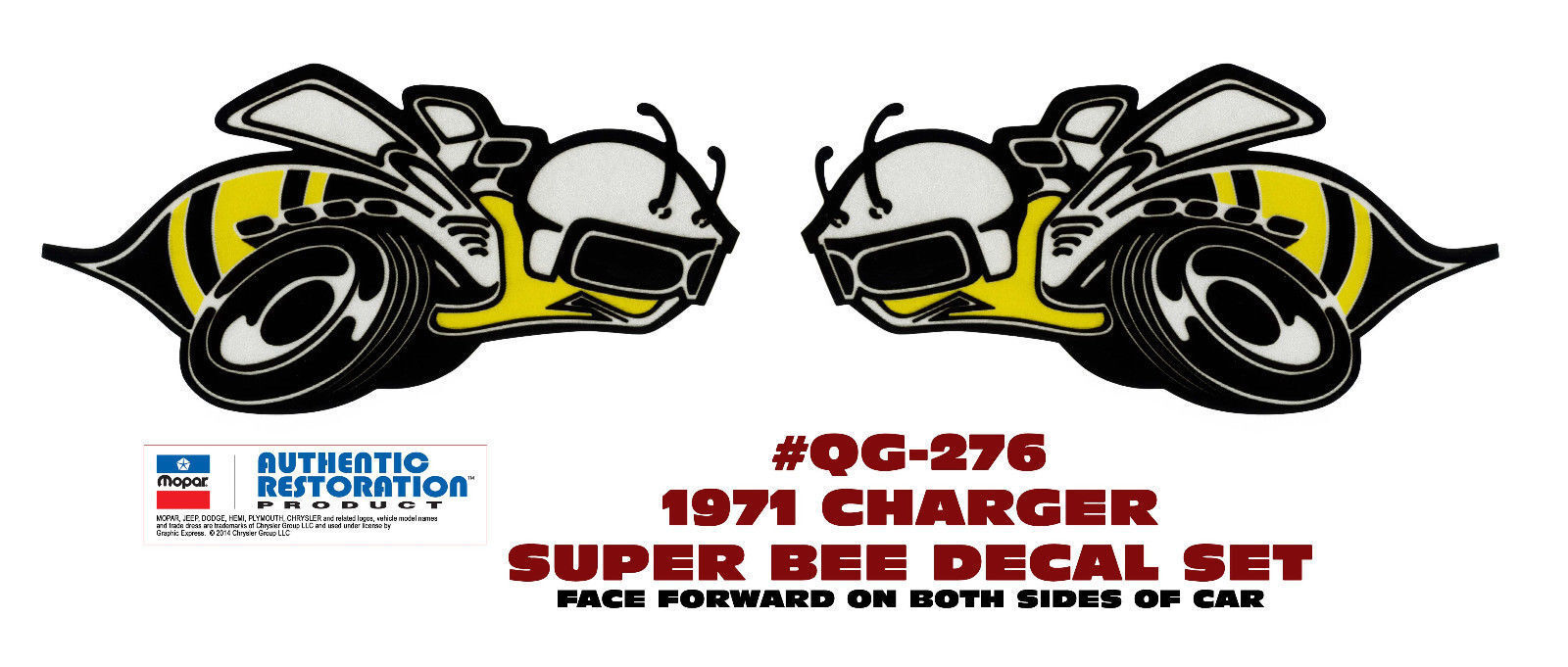 GE-QG-276 1971 DODGE CHARGER SUPER BEE - QUARTER PANEL BEE DECAL - LICENSED
