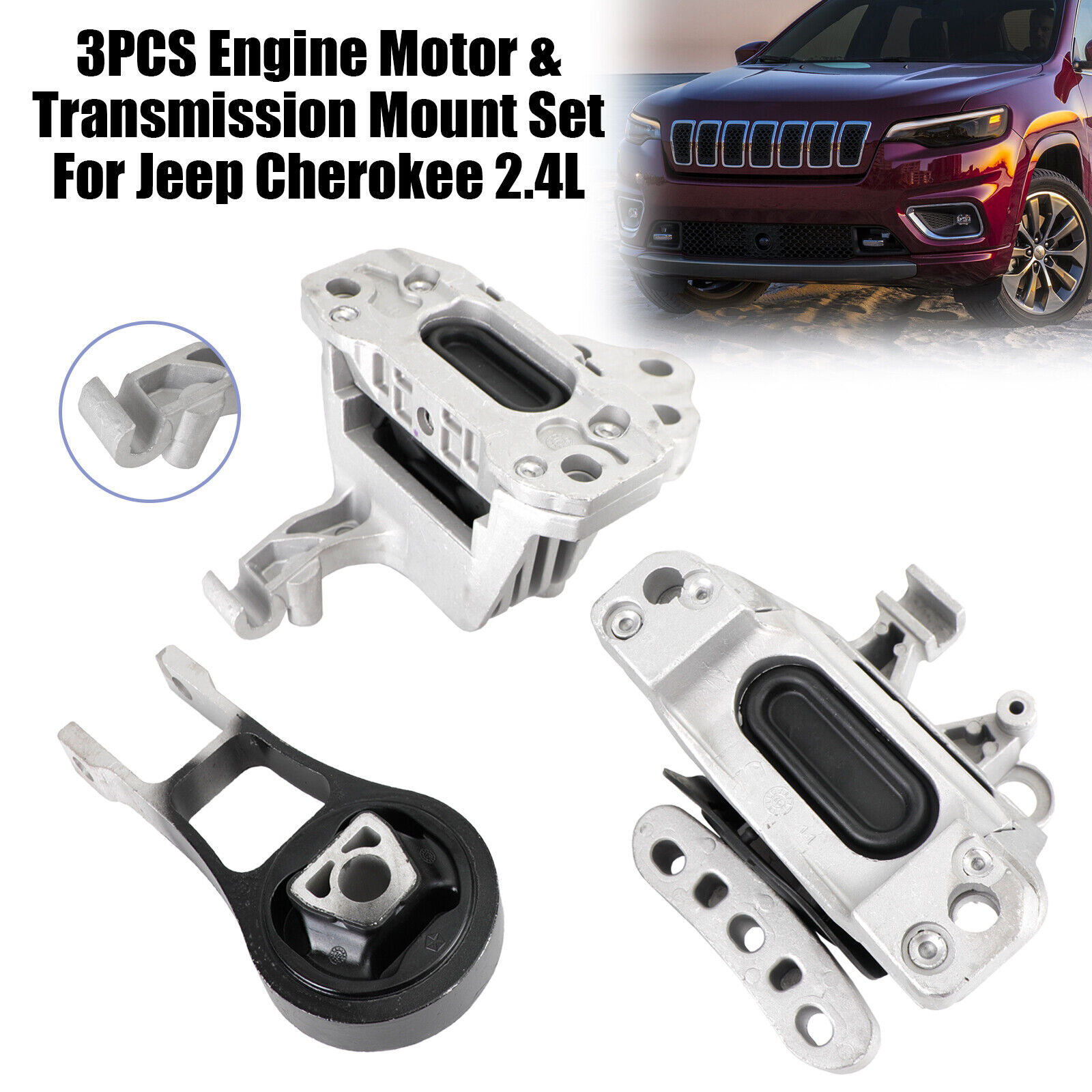 3PCS Engine Motor & Transmission Mount Set For Jeep Cherokee Chrysler 200 2.4L