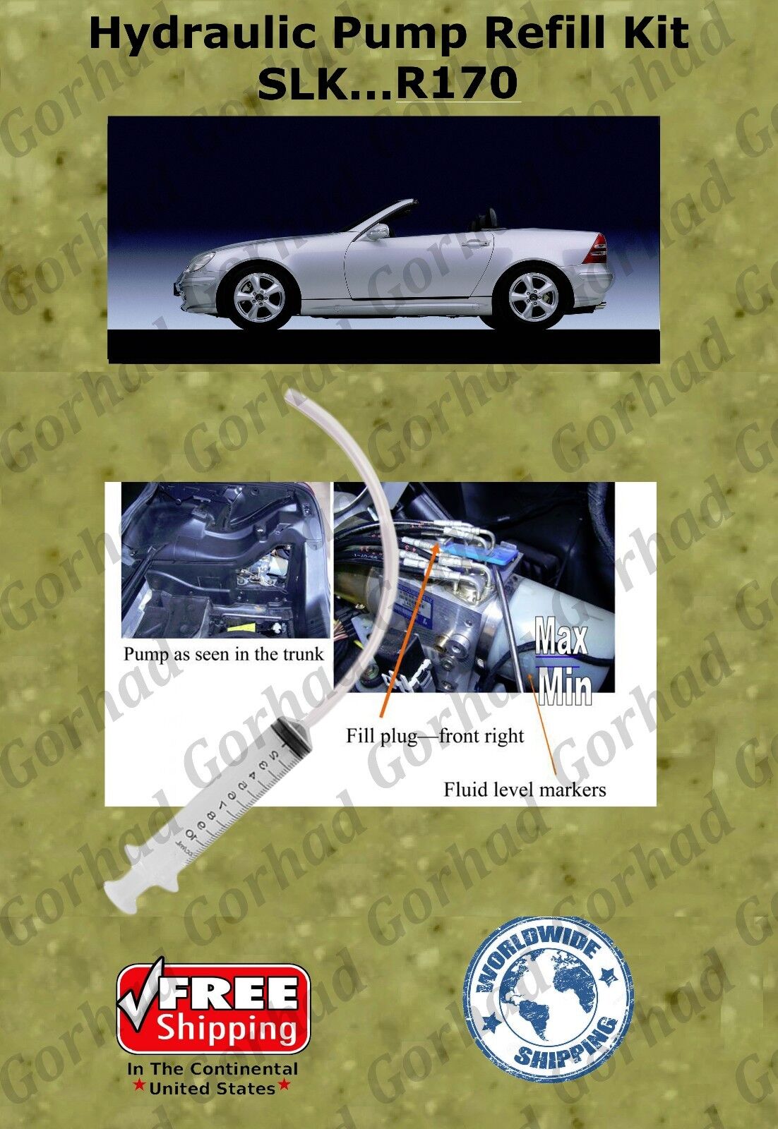 96-04 Mercedes Hydraulic Pump Refill Kit SLK 230 320 Hardtop Convertible R170 