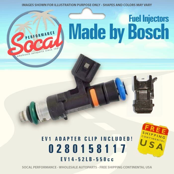 Genuine Bosch 550cc EV14 52lb fuel injector 0280158117 with EV1 Adapter