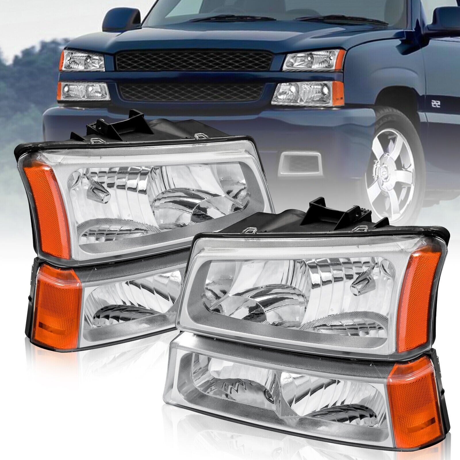 4pc kit 2003-2006 Chevy Silverado Avalance 1500 2500 3500 Chrome Headlights
