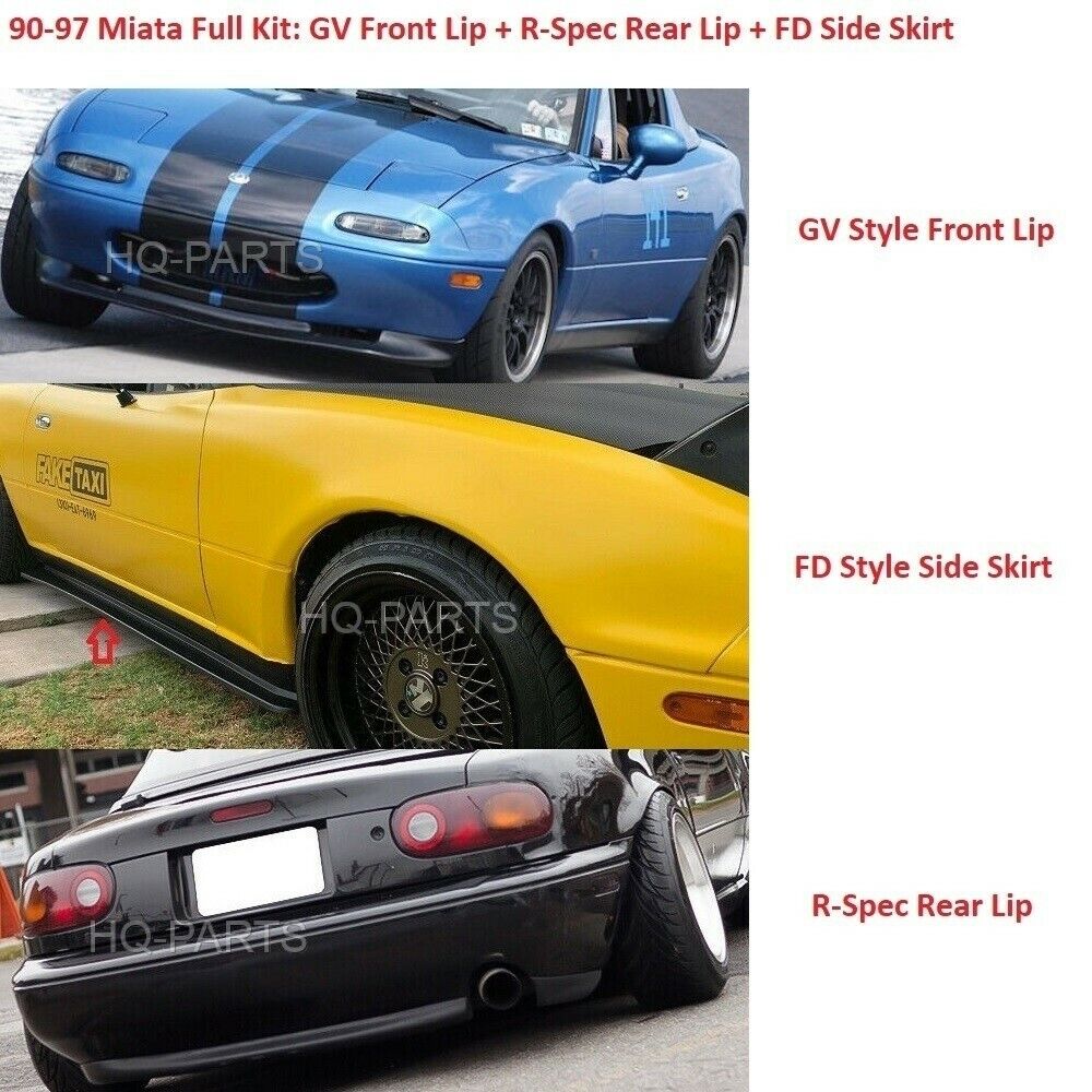 Combo For 90-97 Miata GV Style Front Lip FD Style Side Skirt + RS Style Rear Lip