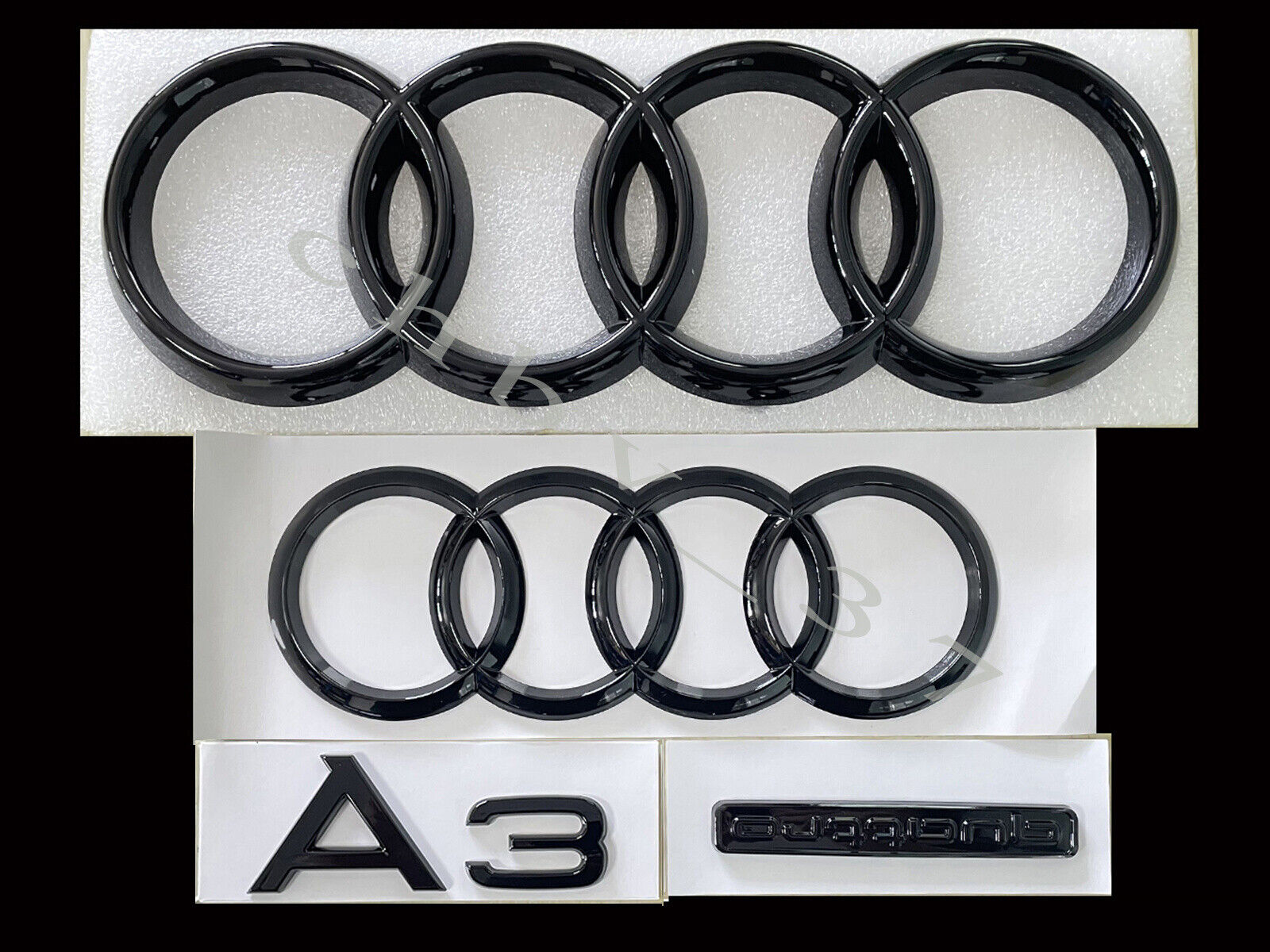 Audi A3 Front Rear Rings Emblem Gloss Black Trunk Quattro Badge Set OE 2021-2023