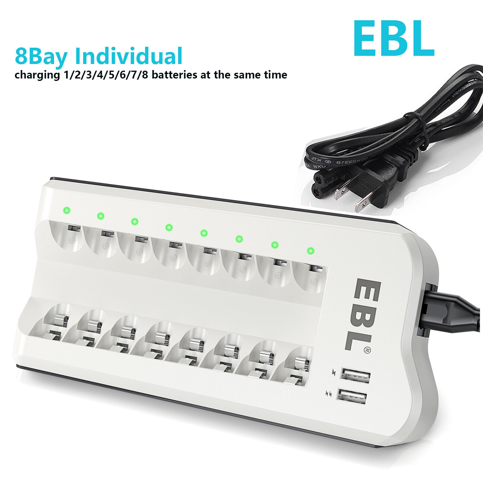 EBL  AA AAA Charger For NI-MH NI-CD Rechargeable Batteries with Dual USB