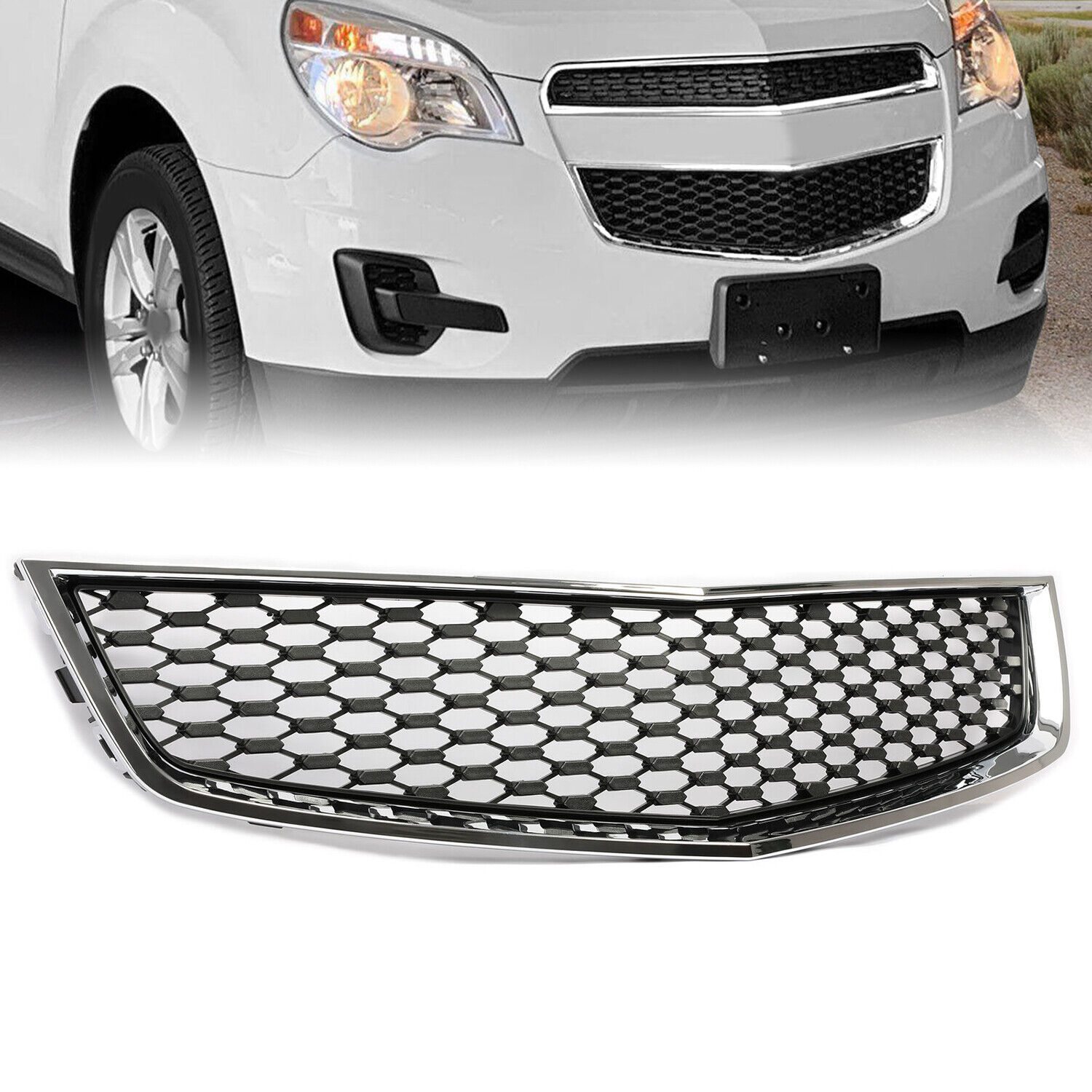 For 2010-2015 Chevrolet Equinox Front Chrome Shell W/ Black Insert Lower Grille