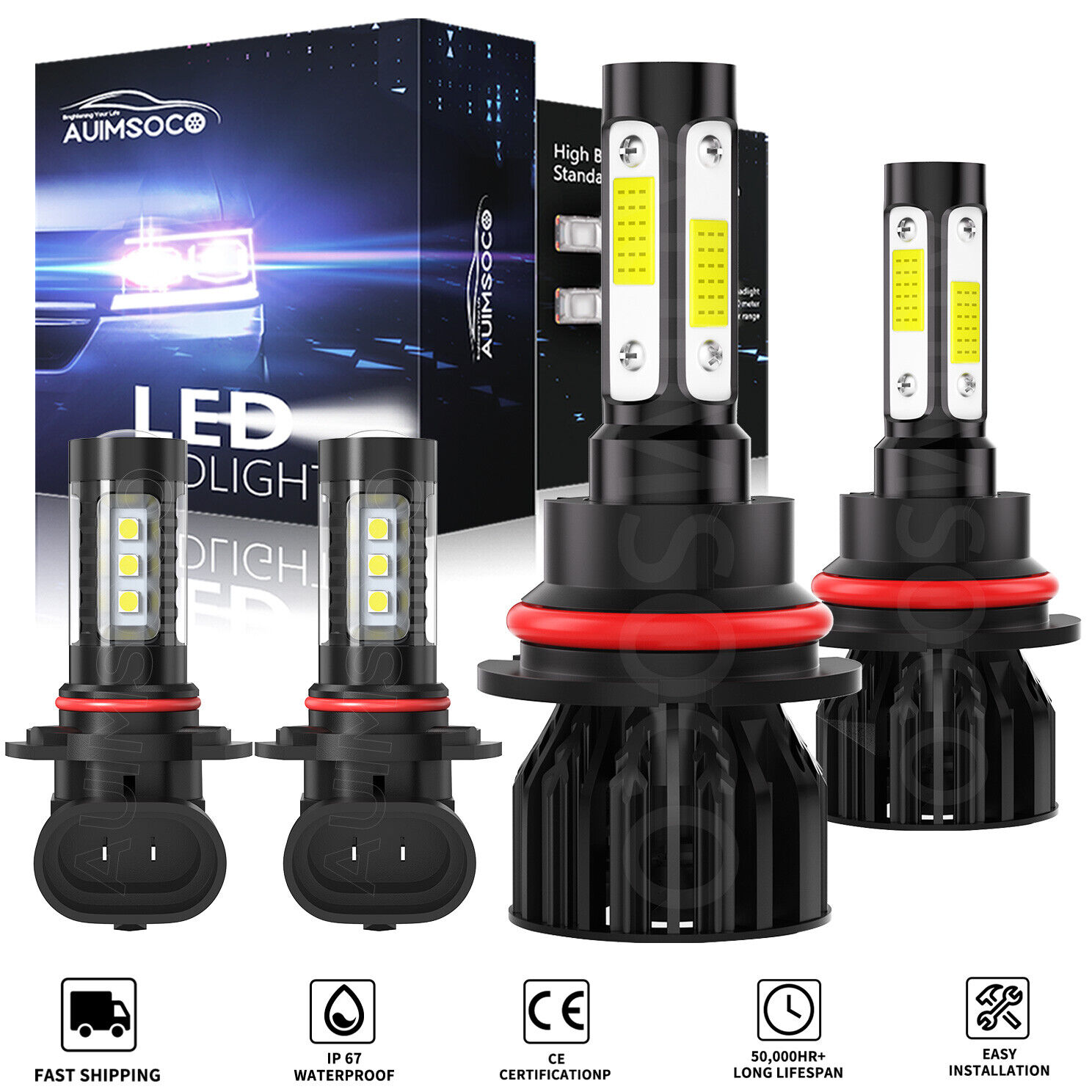 For Ford Ranger 2001-2011 -4X 6000K LED Headlight High Low Beam + Fog Light Bulb