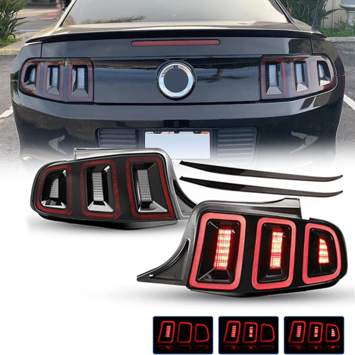 For 2010-2014 Ford Mustang Full LED w/ Sequential Tail Lights Black Brake Lamps