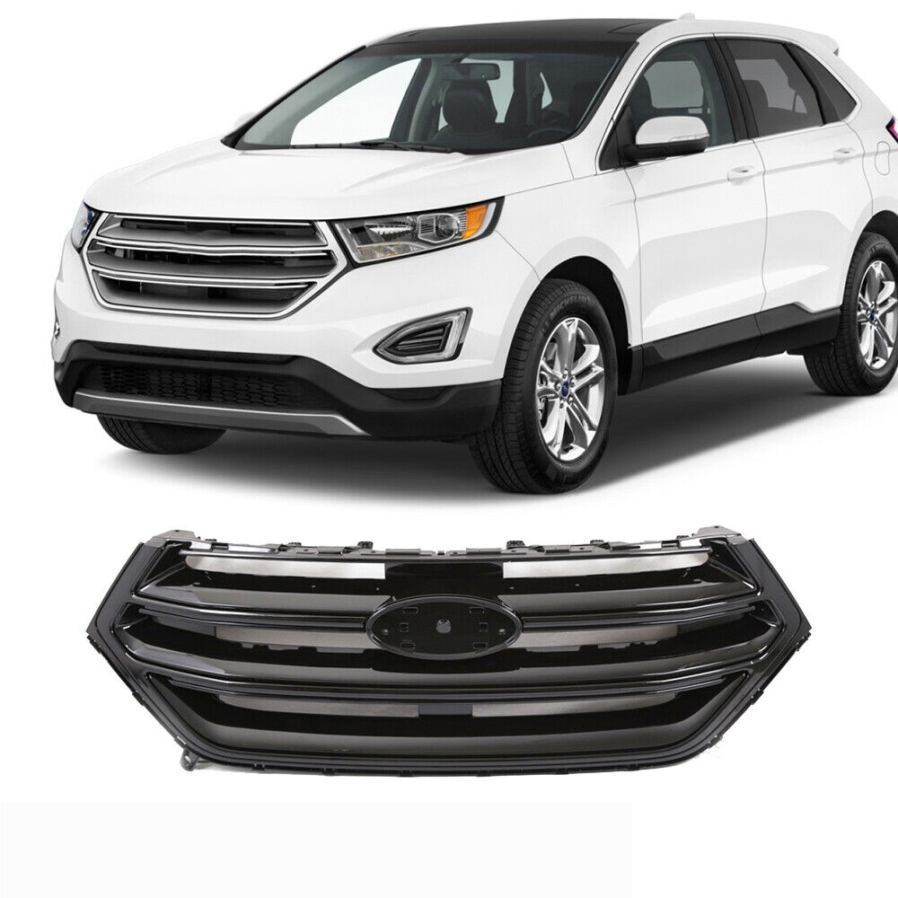 Front Upper Grille For Ford Edge 2015-2018 Gloss Black Sport W/O Camera Hole