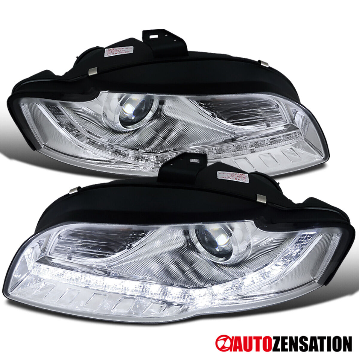 Fit 2006-2008 Audi A4 LED Strip Projector Headlights Front Headlamps Left+Right