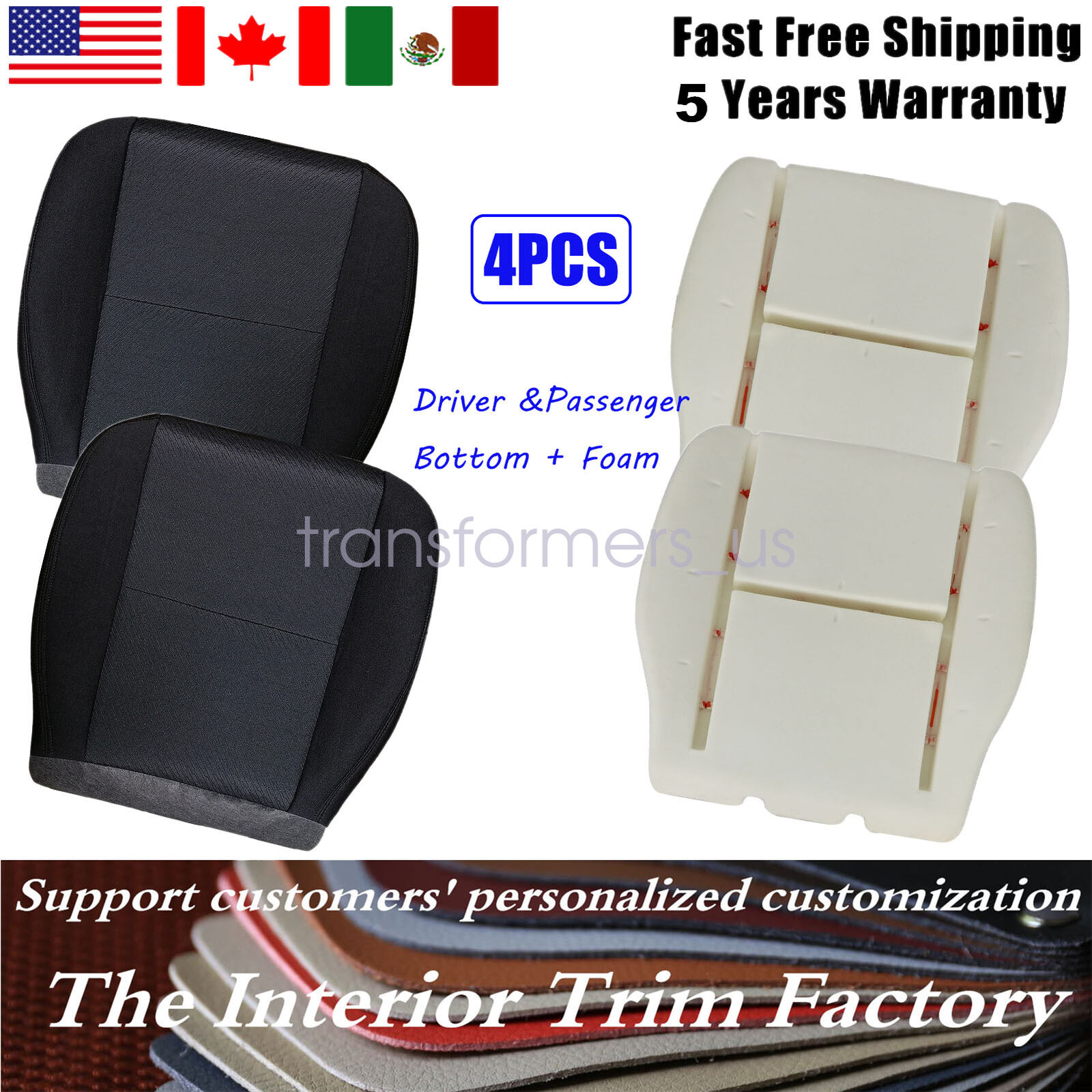 For 2007-2014 Chevy Silverado Front Bottom Cloth Seat Cover / Foam Cushion Black