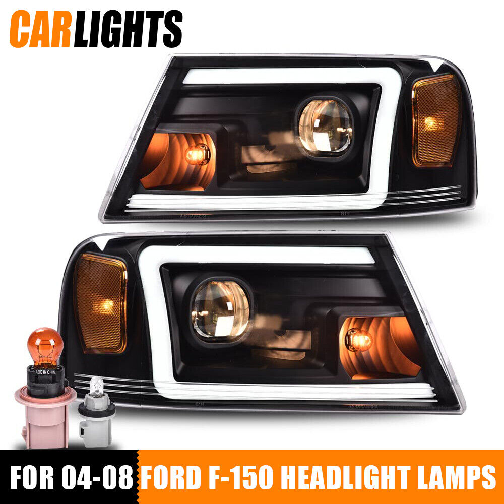 2X Black LED Tube Turn Signal Headlights Headlamps Fit For 2004-2008 Ford F150 