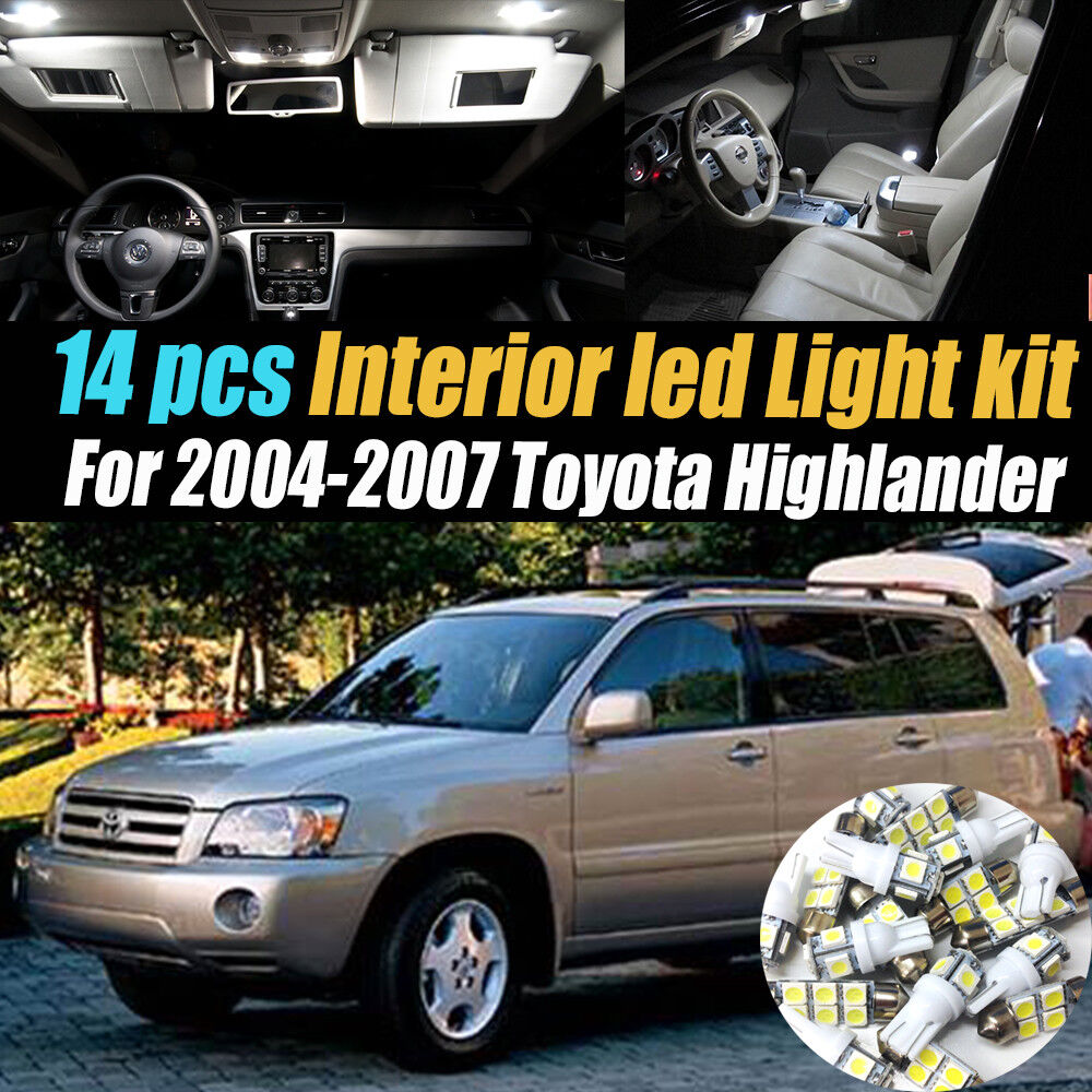 14Pc Super White Interior LED Light Bulb Kit Package for 04-07 Toyota Highlander