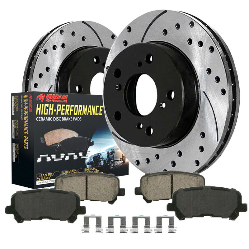 For Audi Q7 Rear Coated Drilled Slotted Disc Brake Rotors And Ceramic Pads Kit