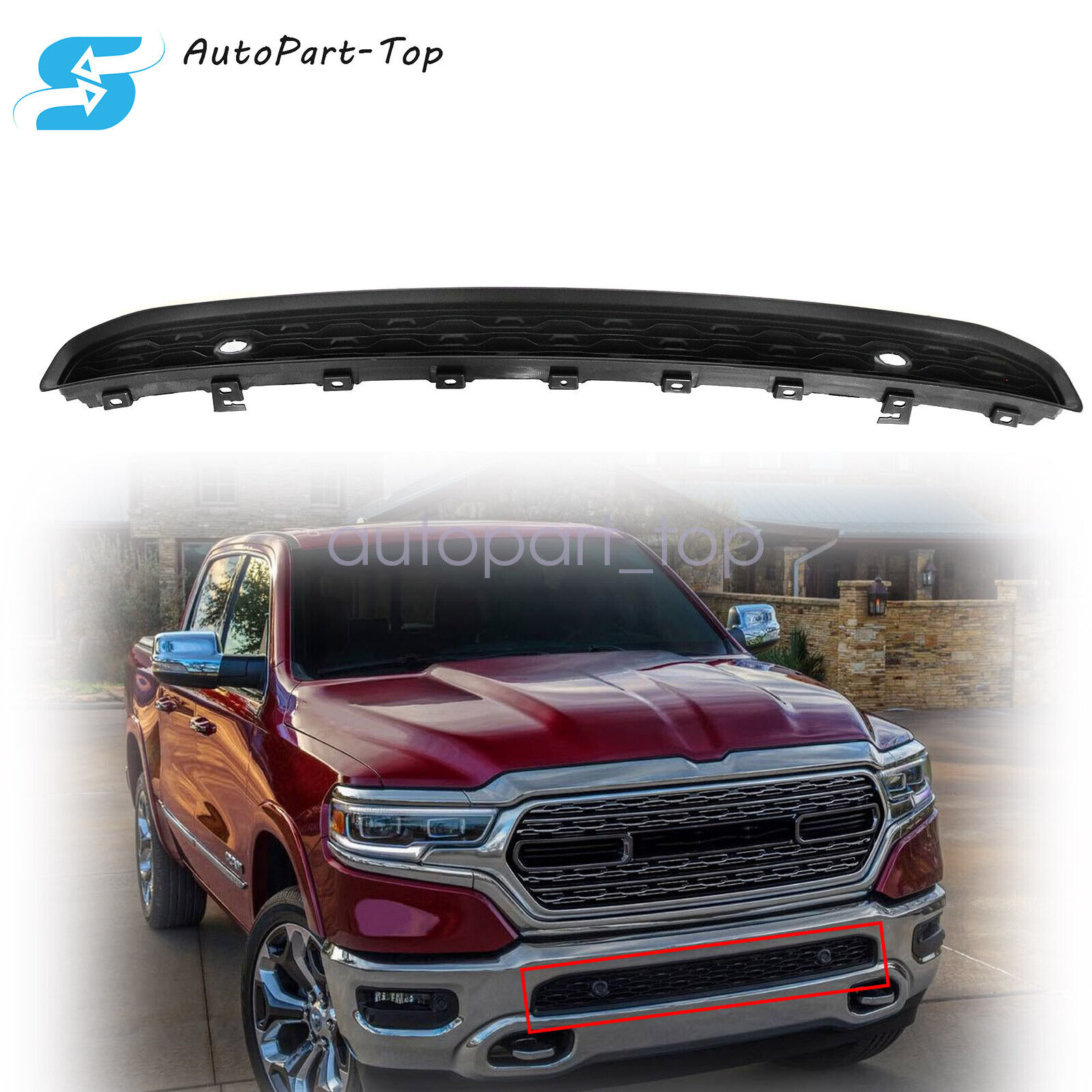For 2019-2024 Dodge RAM 1500 Front Bumper Lower Grille Glossy Black 68414138AA