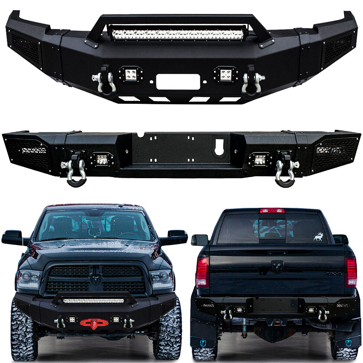 Vijay For 2010-2018 Dodge RAM 2500 3500 Front and Rear Bumper with  LED Lights