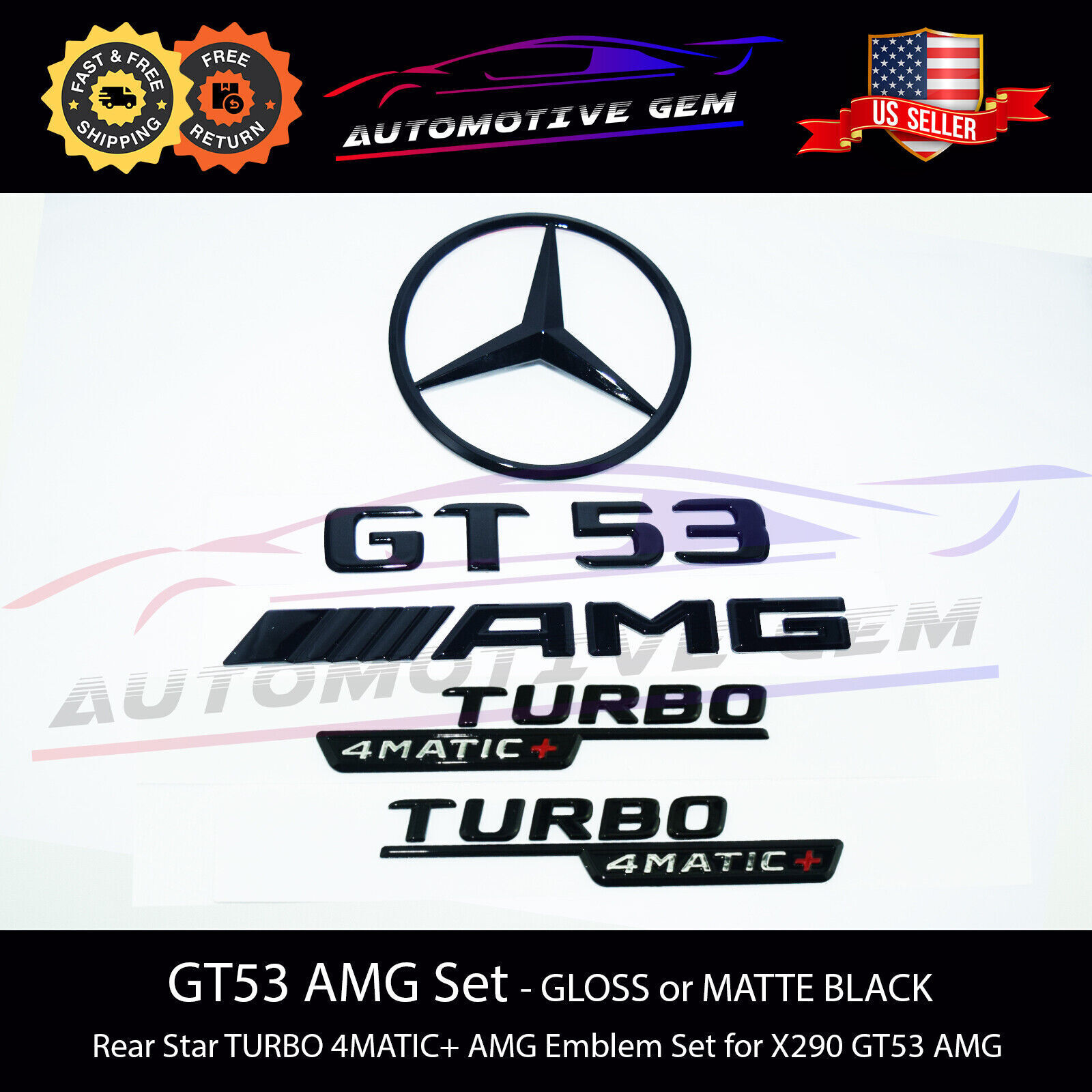 GT53 AMG TURBO 4MATIC+ Plus Star Emblem Black Badge Combo Set for Mercedes X290