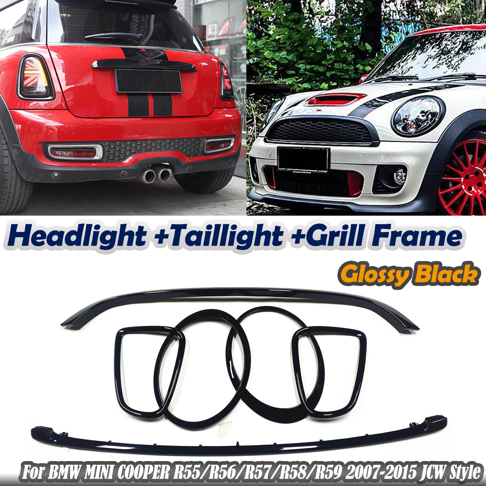 Front+Rear Light Eyelid Frame Grille Trim For MINI COOPER R55/R56/R57 JCW Style