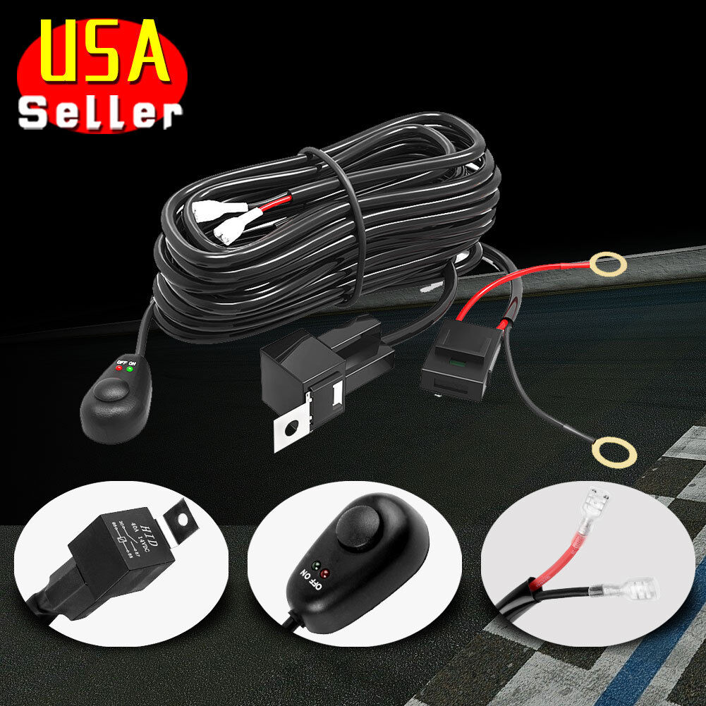 1-Lead Wiring Harness for LED Light Bar Fog Lamp ON-OFF Switch 40Amp Relay Fuse