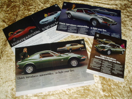 1969-1970 BUICK OPEL GT VINTAGE AD LOT (4) *hood/fender/emblem/decal/bumper/dash