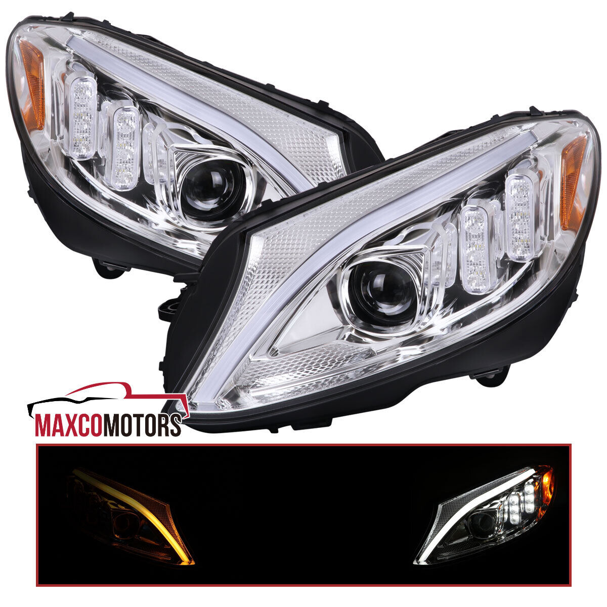 Projector Headlights Fits 2015-2018 Mercedes W205 C250 C300 Switchback Signal