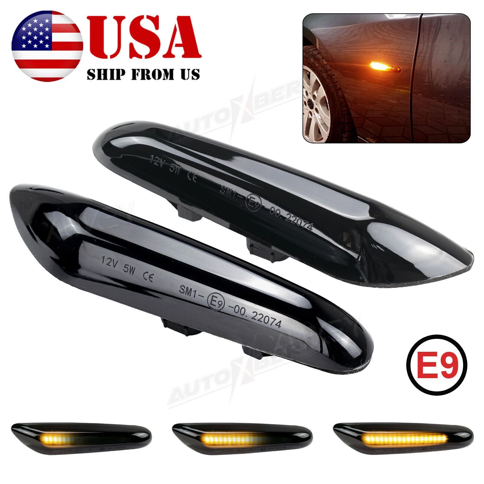x2 Smoked LED Fender Side Marker Light Sequential Turn Signal Lamp for BMW 328i